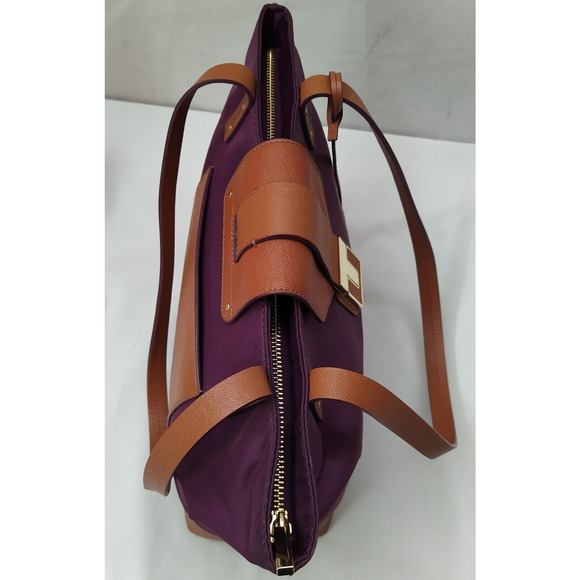 Tory Burch Purple Nylon Brown Leather Trim Double Handle Satchel Shoulder Bag - Picture 8 of 16